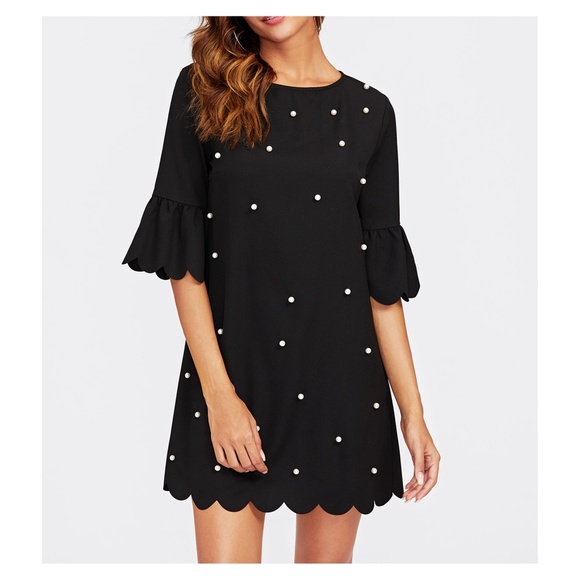 MBM Unlimited Dresses & Skirts - Black Pearl Embellished Scallop Shift Dress